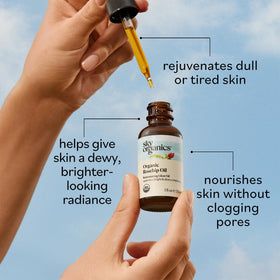 Sky Organics applied to hand illustrating fast absorption and nourishing finish