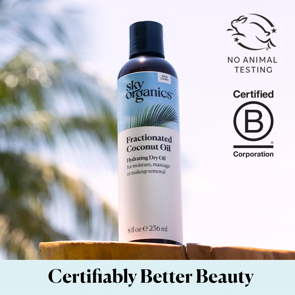Sky Organics oil pouring from bottle showing fluidity and quick-absorbing benefit