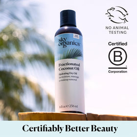 Sky Organics oil pouring from bottle showing fluidity and quick-absorbing benefit