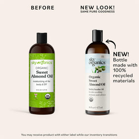 Sky Organics oil pouring close-up, highlighting silky texture and absorption