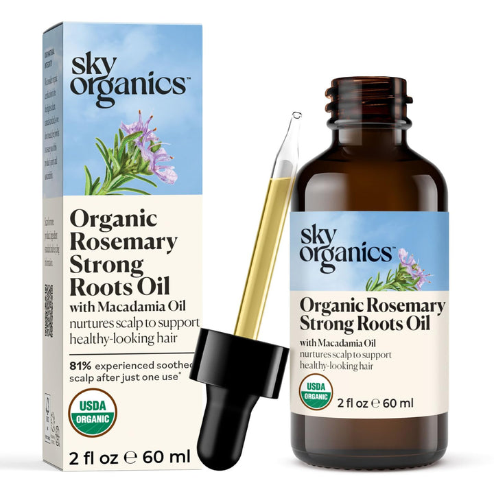 Sky Organics front bottle view showing organic rosemary oil and clean design benefit clarity