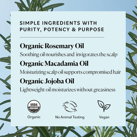 Sky Organics ingredients label close-up highlighting organic rosemary, macadamia, jojoba