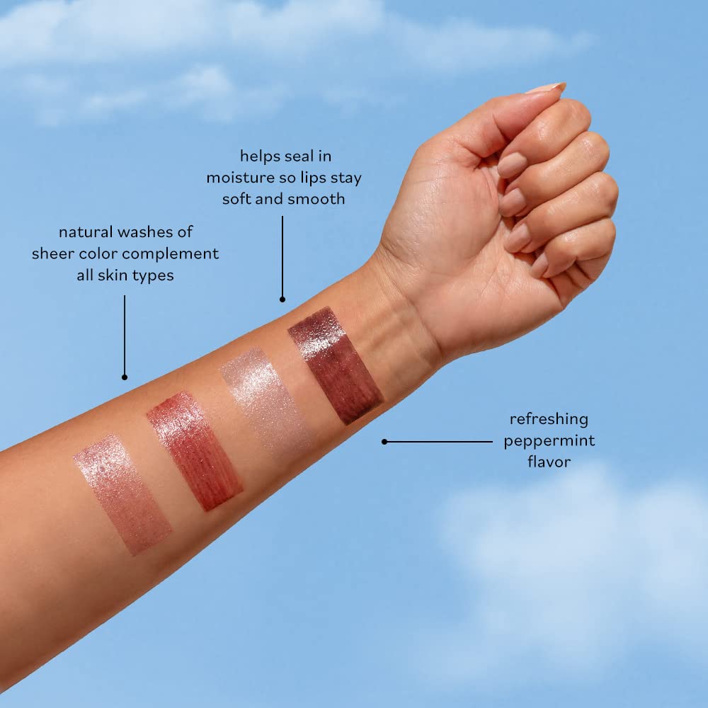 Sky Organics shades lined up displaying shimmer rose plum raisin for versatile looks