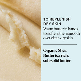 Sky Organics shea butter being warmed in hands to demonstrate easy melt and fast absorption
