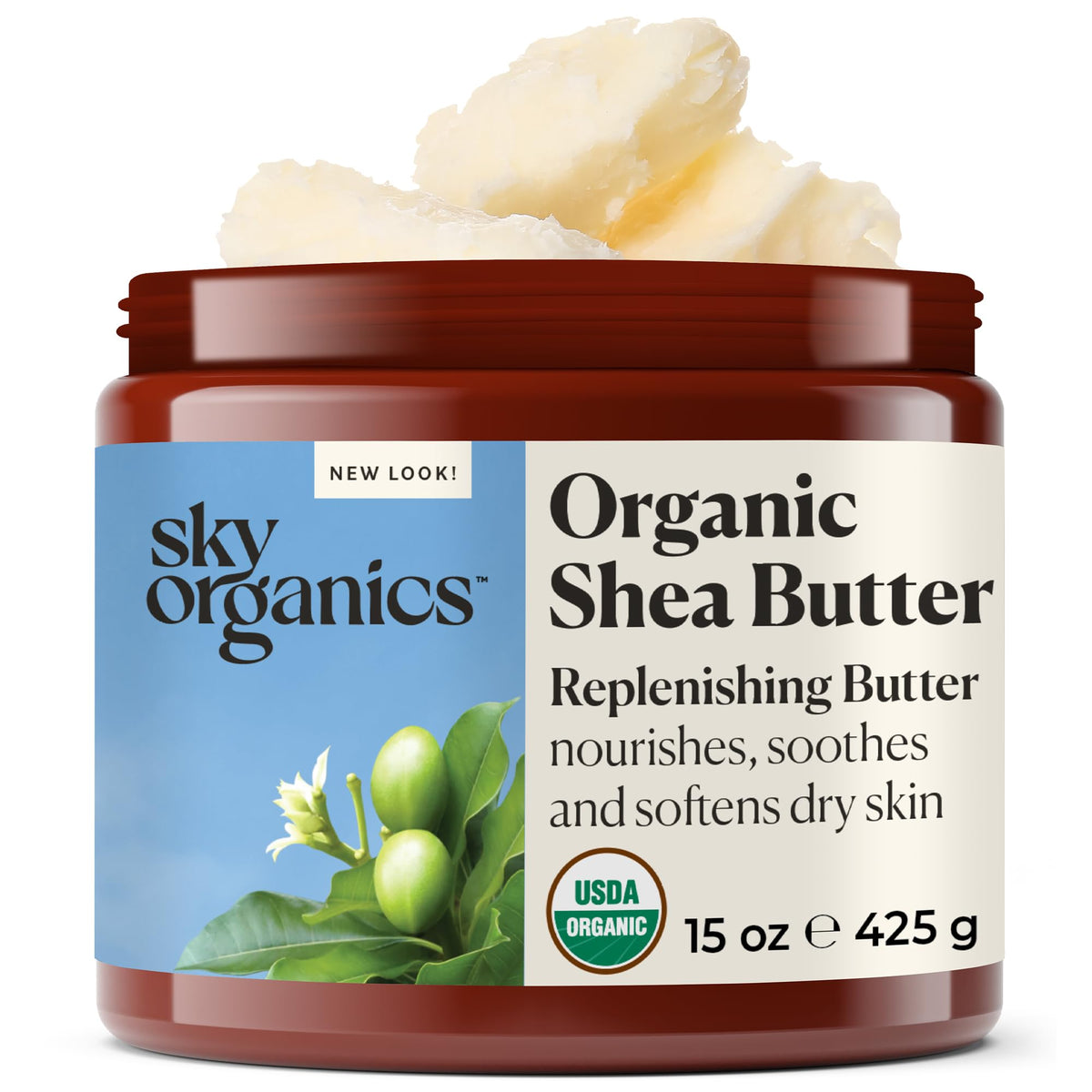 Sky Organics jar front view showing label and 15 oz size for clear product identification and trust