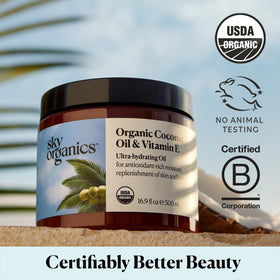 Sky Organics bottle next to ruler showing 16.9 fl oz scale and generous supply