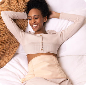Sky Organics wrap applied to abdomen demonstrating targeted topical convenience