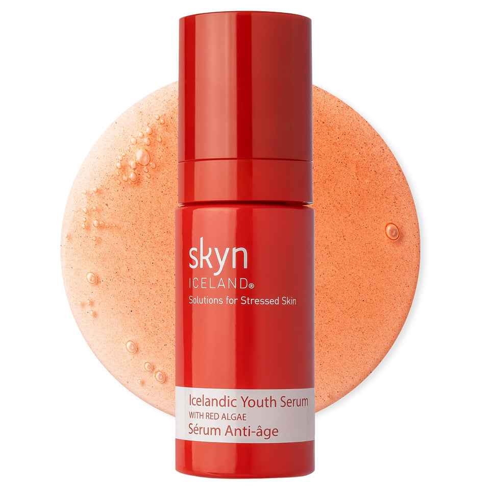 skyn ICELAND front packaging showing bottle and box, highlights clean formula benefit