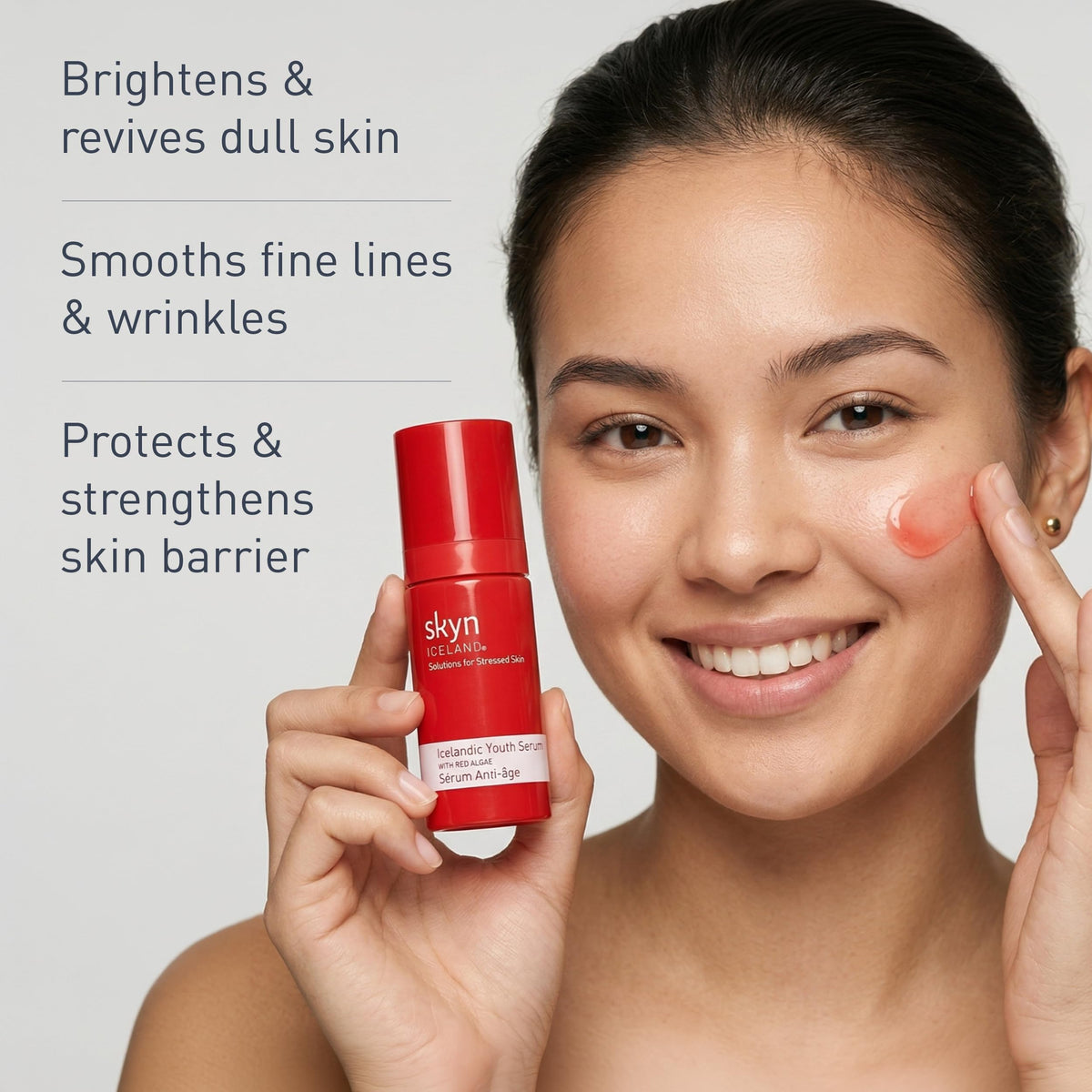 skyn ICELAND serum texture on skin droplet illustrating fast absorption and lightweight feel benefit