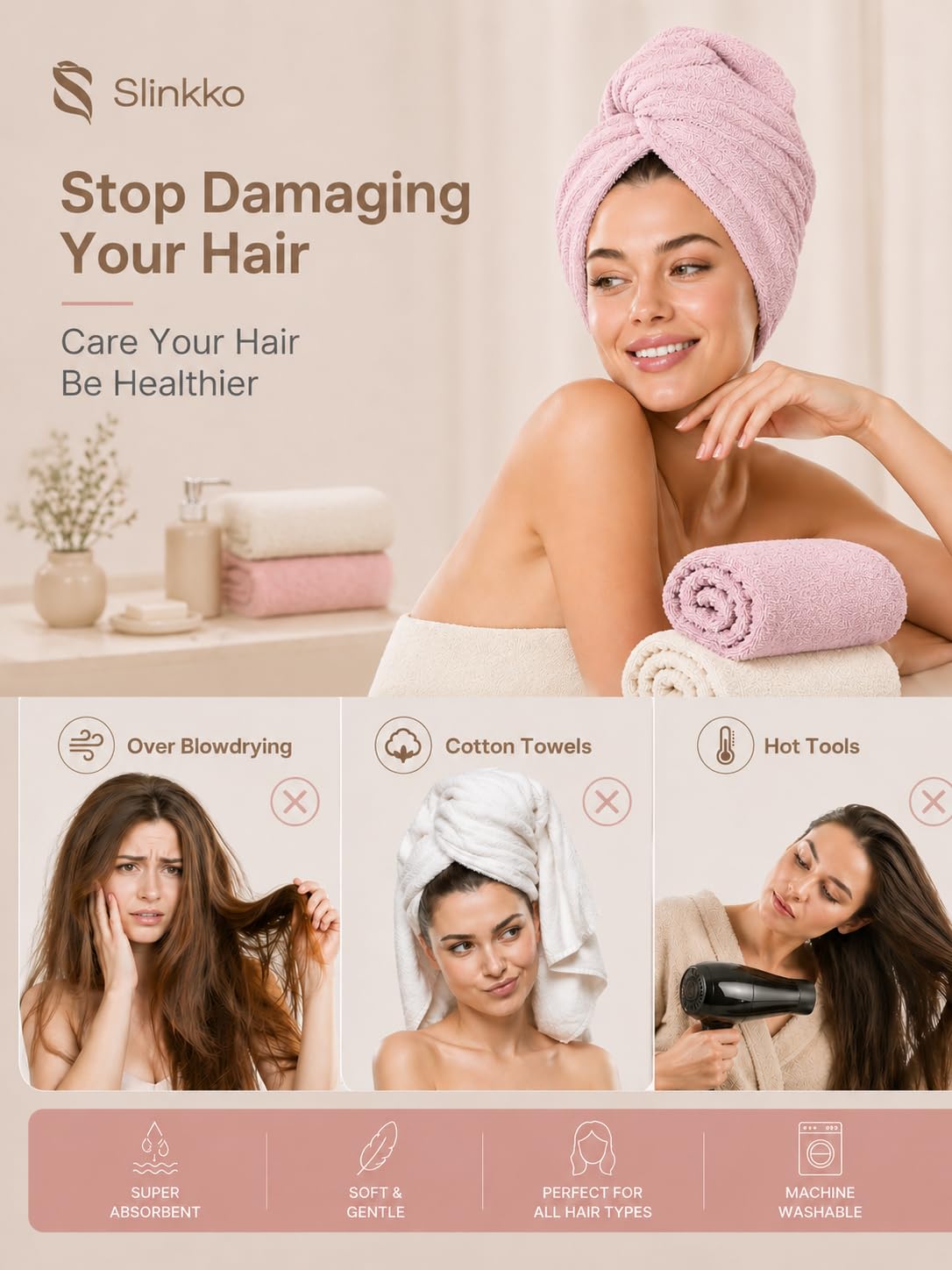 Slinkko label and care tag showing easy-wash instructions benefit