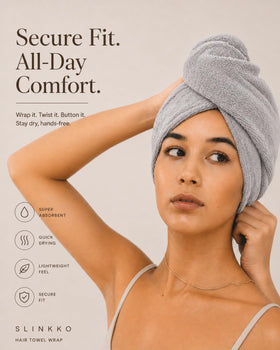 Slinkko wrap in a morning routine scene for quicker drying while grooming