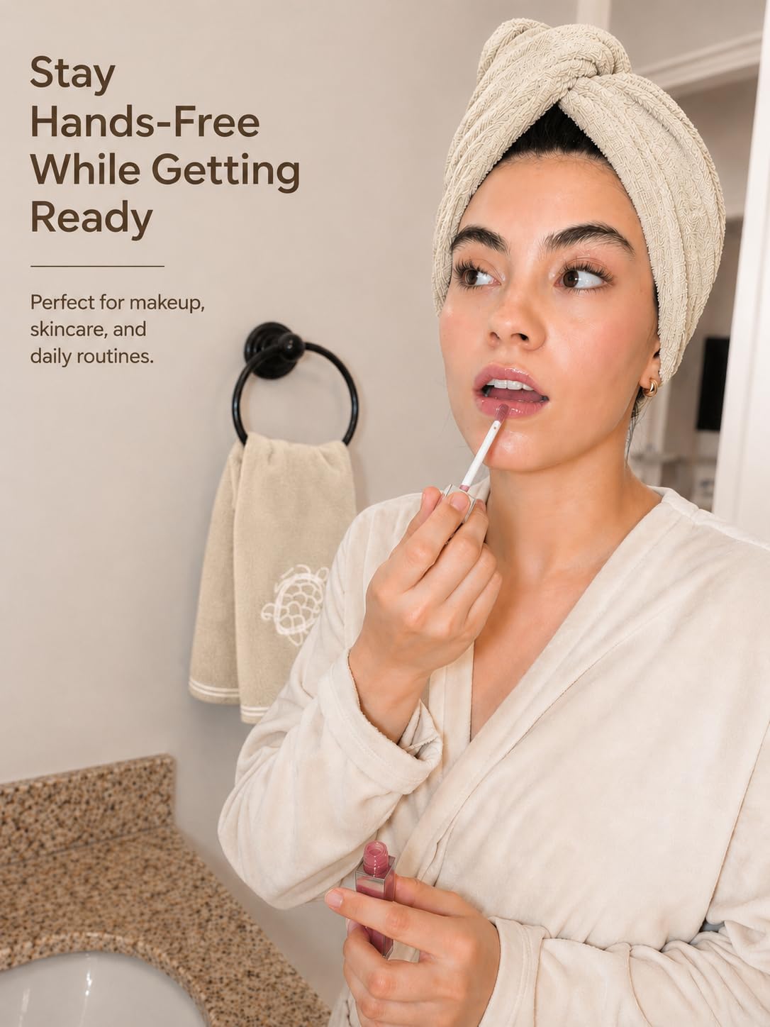 Slinkko on long-hair model showing strong absorbency and gentle hold