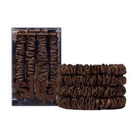 SLIP dark brown scrunchies pack front showing set of four and elegant look