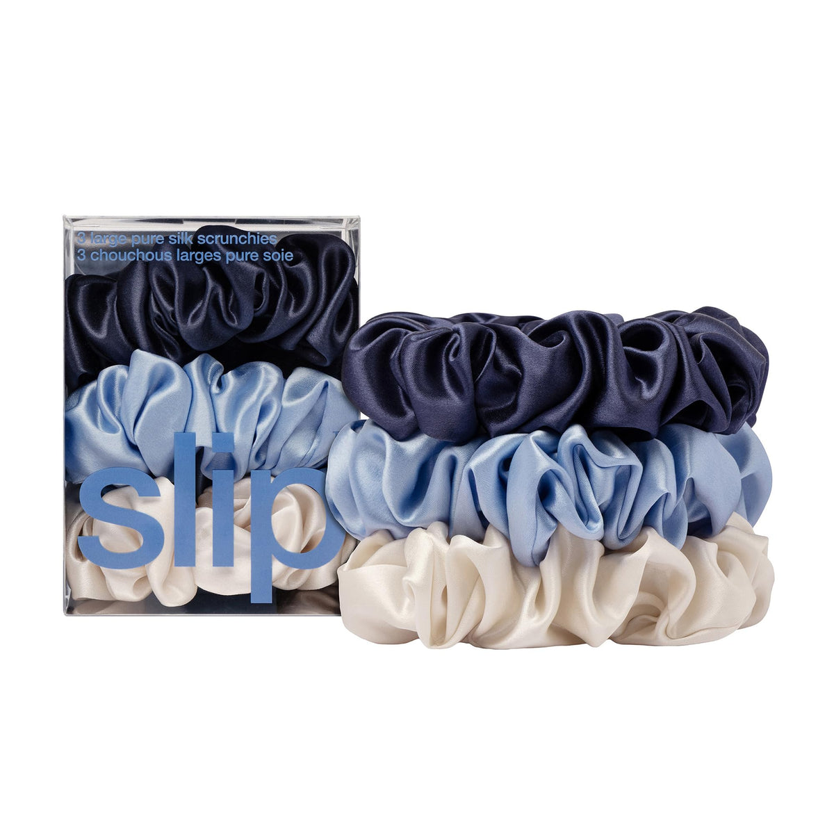 SLIP large scrunchies front packaging shows three colors and premium look