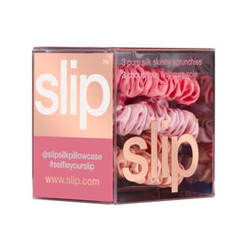 SLIP scrunchie peach on model hair demonstrating crease-free hold benefit
