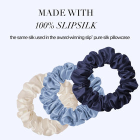 SLIP scrunchie stacked trio in cornflower vanilla indigo for styling variety
