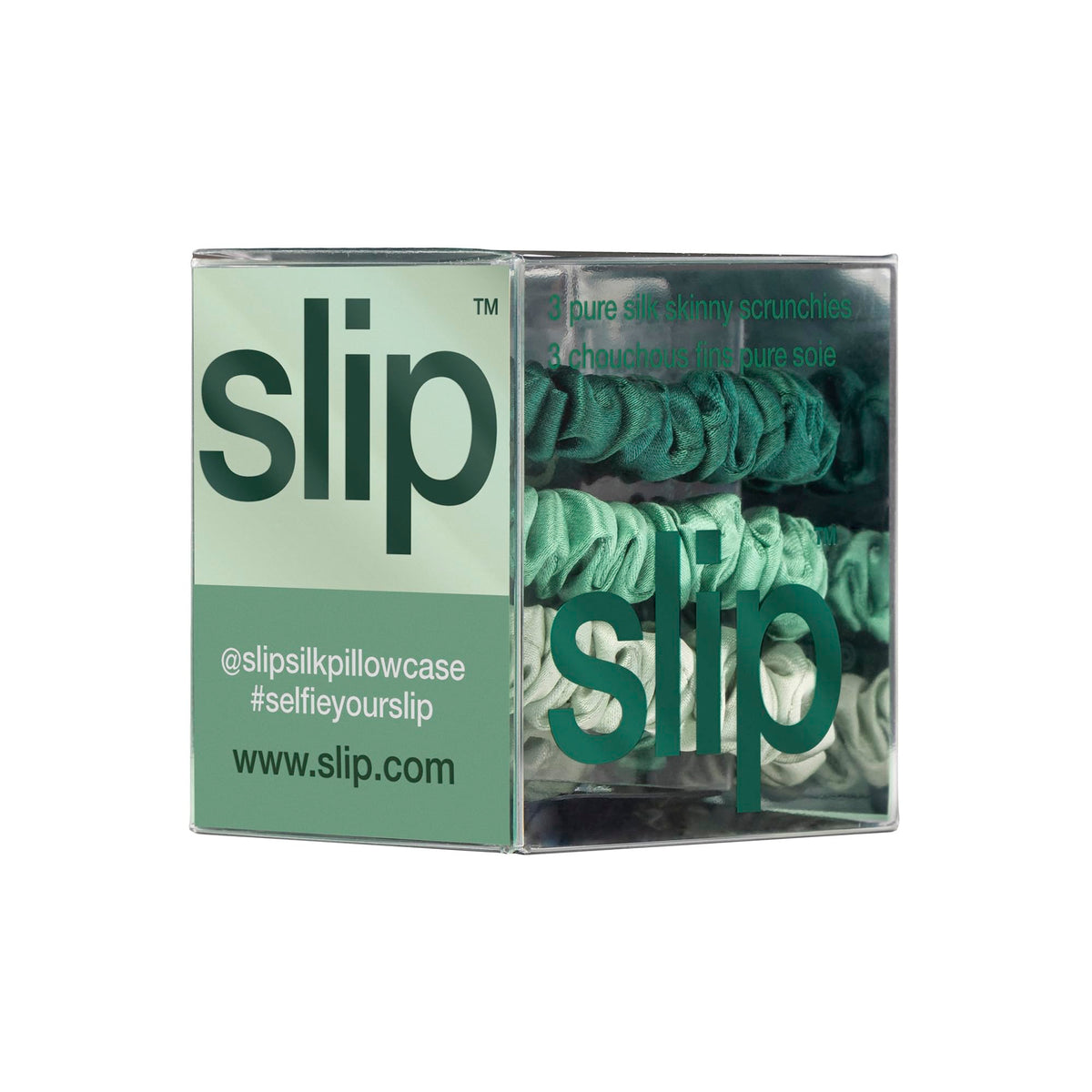 SLIP scrunchie sage close-up knot highlighting smooth seams and shine