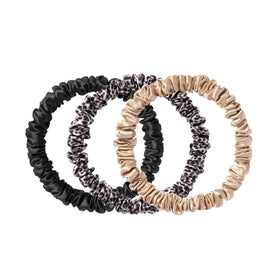 SLIP skinny scrunchies front pack showing three colors and protective silk finish