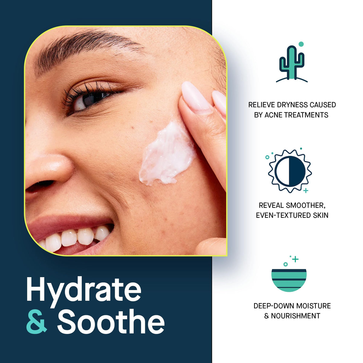 SLMD cream being dabbed on hand showing easy application and immediate smoothing benefit
