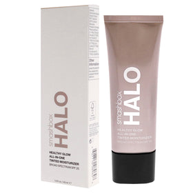 Smashbox Halo bottle next to common objects for scale showing compact 1.4 fl oz portability