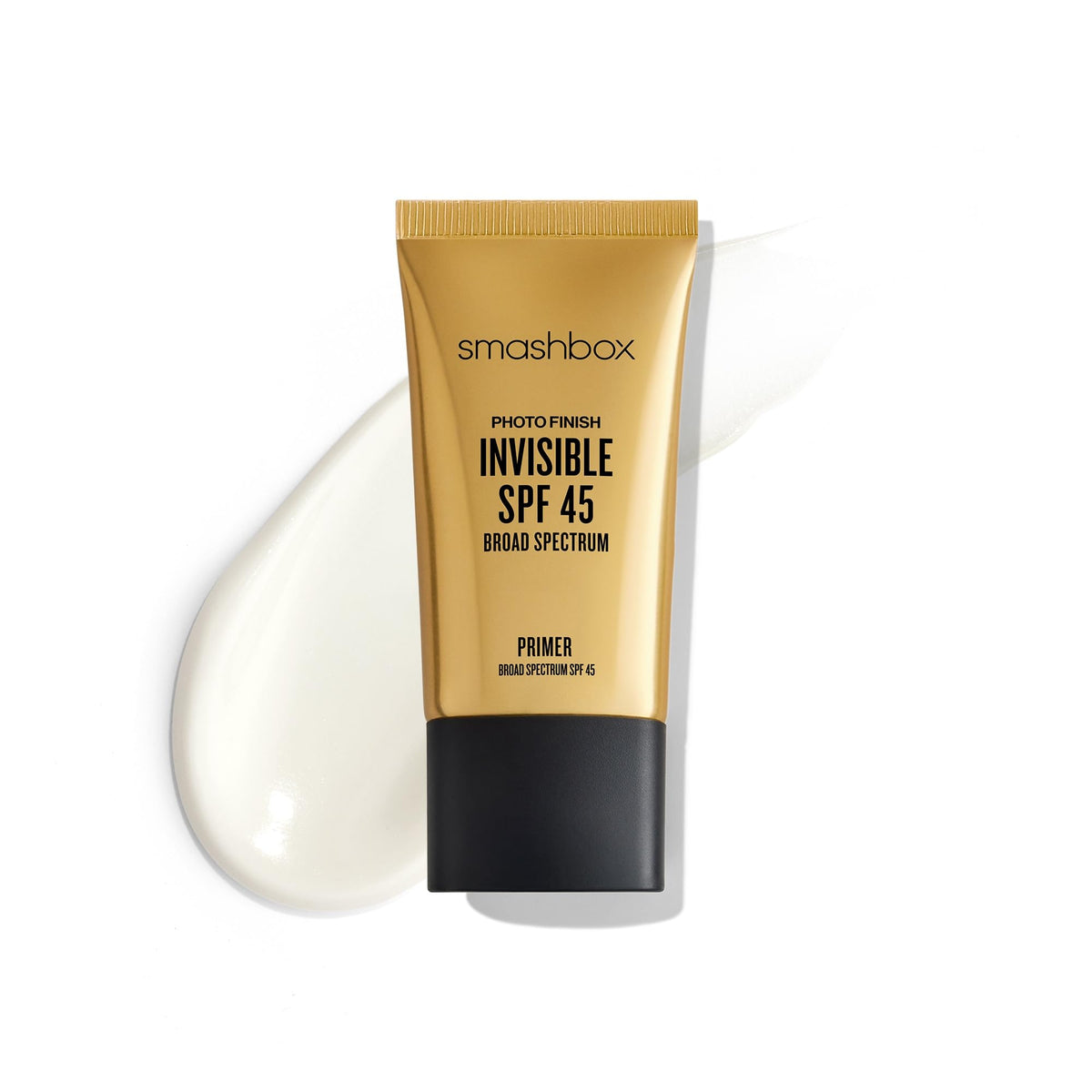 Smashbox front tube shows SPF45 primer protecting skin and prepping makeup