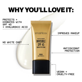 Smashbox ingredient label shows hyaluronic acid and antioxidant benefits