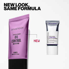 Smashbox primer before-and-after on T-zone comparing reduced shine and refined pore appearance