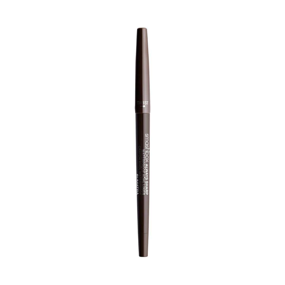 Smashbox pencil held in hand showing 0.01 ounce travel-friendly size