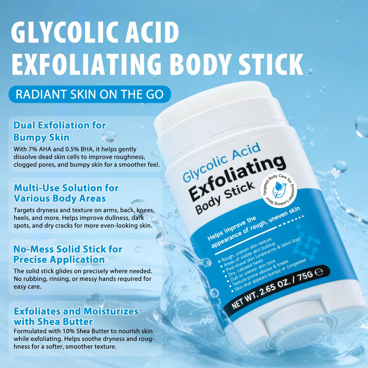 Smddx close-up of stick tip highlighting smooth solid texture for precise, mess-free application