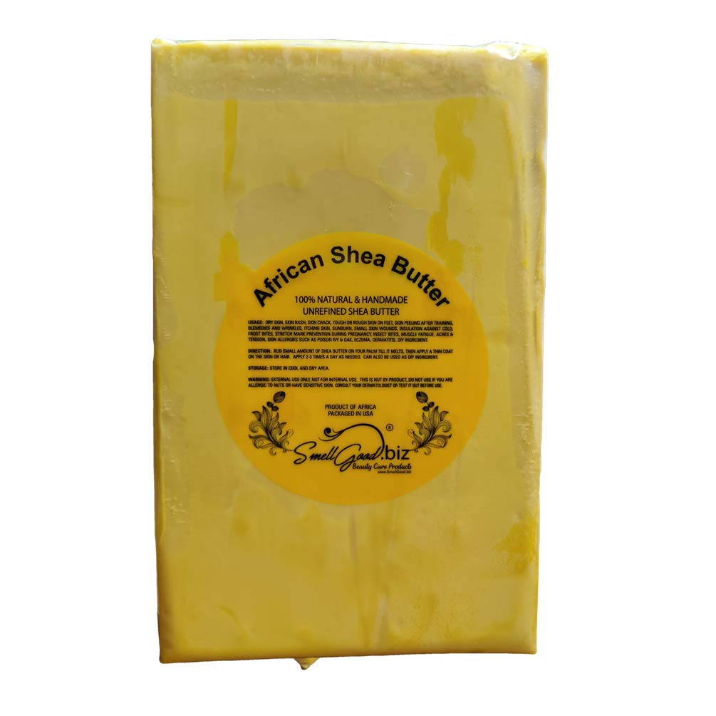 SmellGood front label on 80-ounce tub showing pure Ghana shea butter benefit