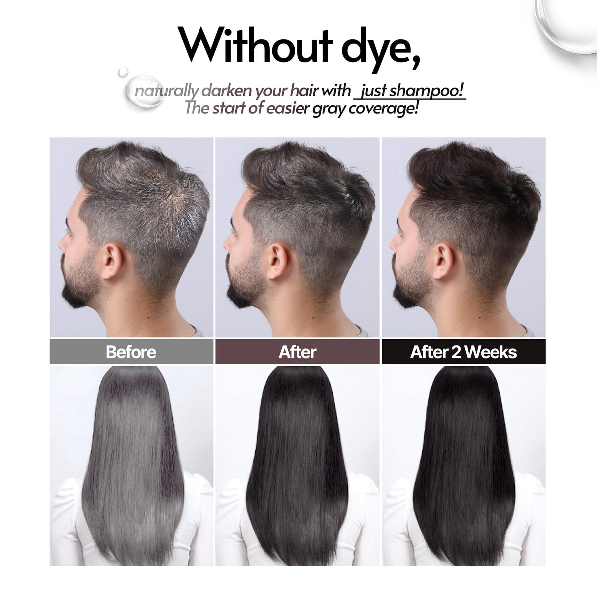 SMIB before and after hair comparison showing gradual gray reduction