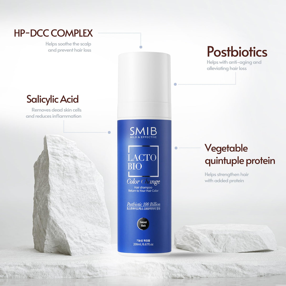 SMIB bottle beside ruler showing 6.76 fl oz size and travel-friendly scale
