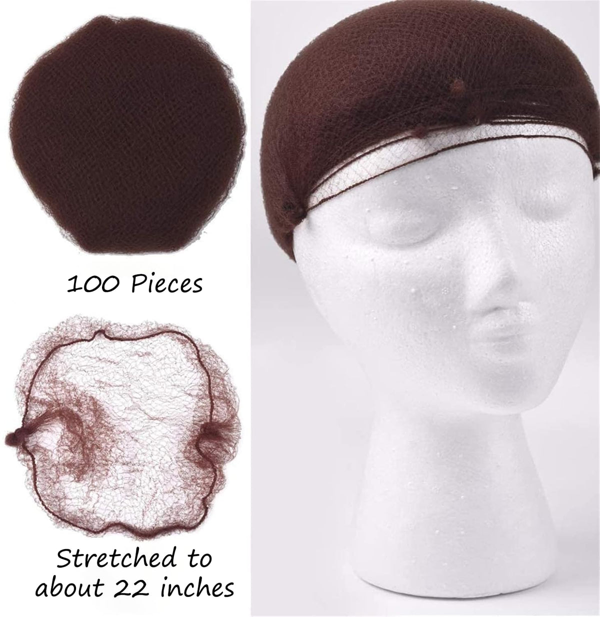 Smilco hair net beside ruler showing 22-inch stretch size for fit confirmation