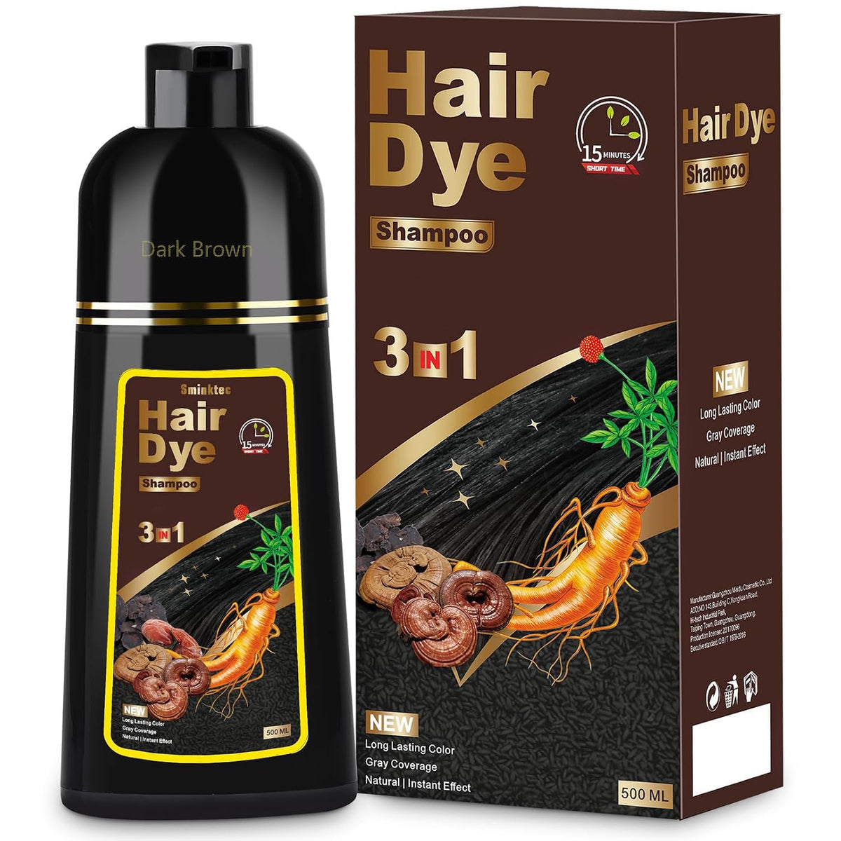Sminktec front bottle showing dark brown shade and size benefit