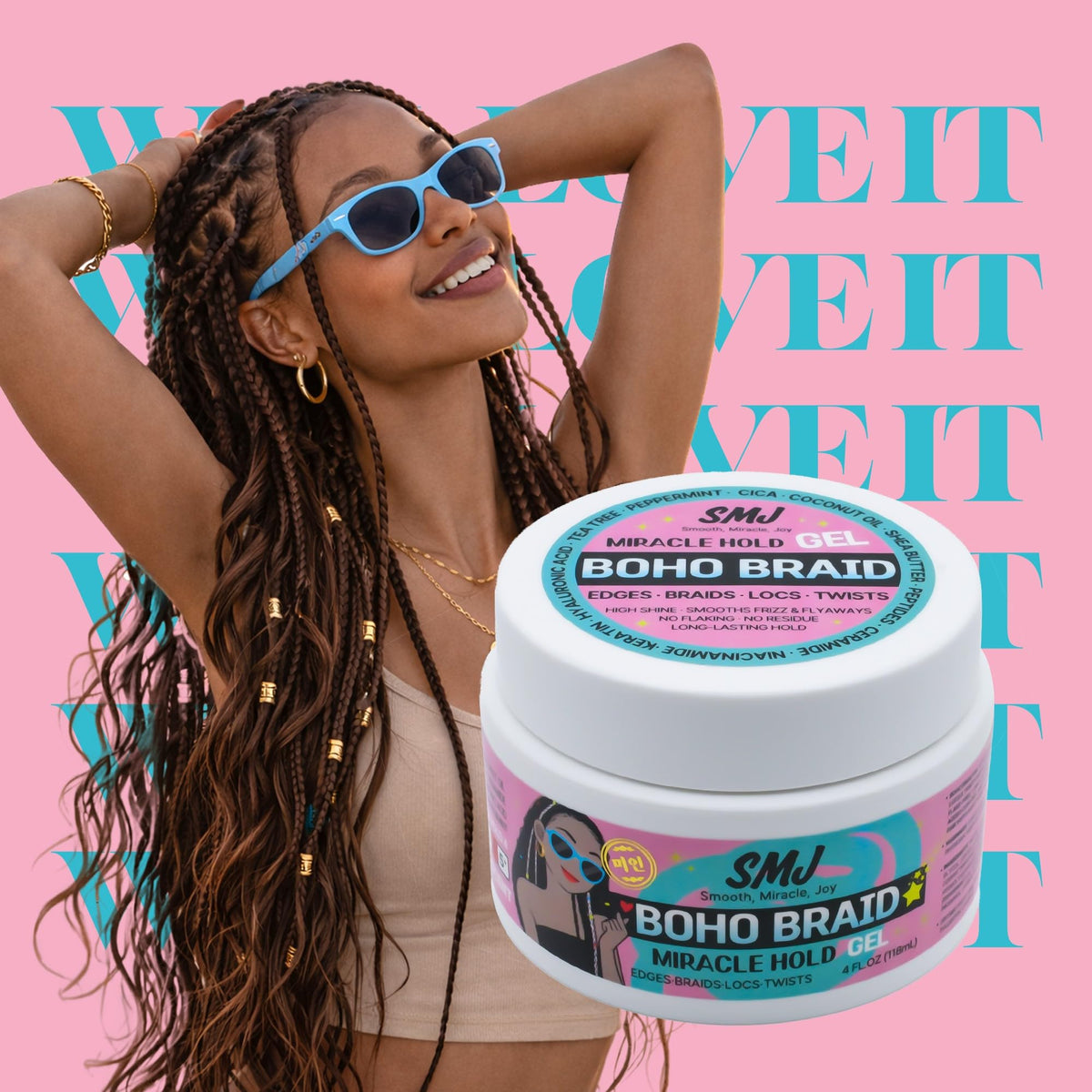 SMJ BOHO BRAID GEL applied to edges for sleek laydown and lasting hold benefit