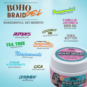 SMJ BOHO BRAID GEL on locs close-up showing grip and healthy-looking shine benefit