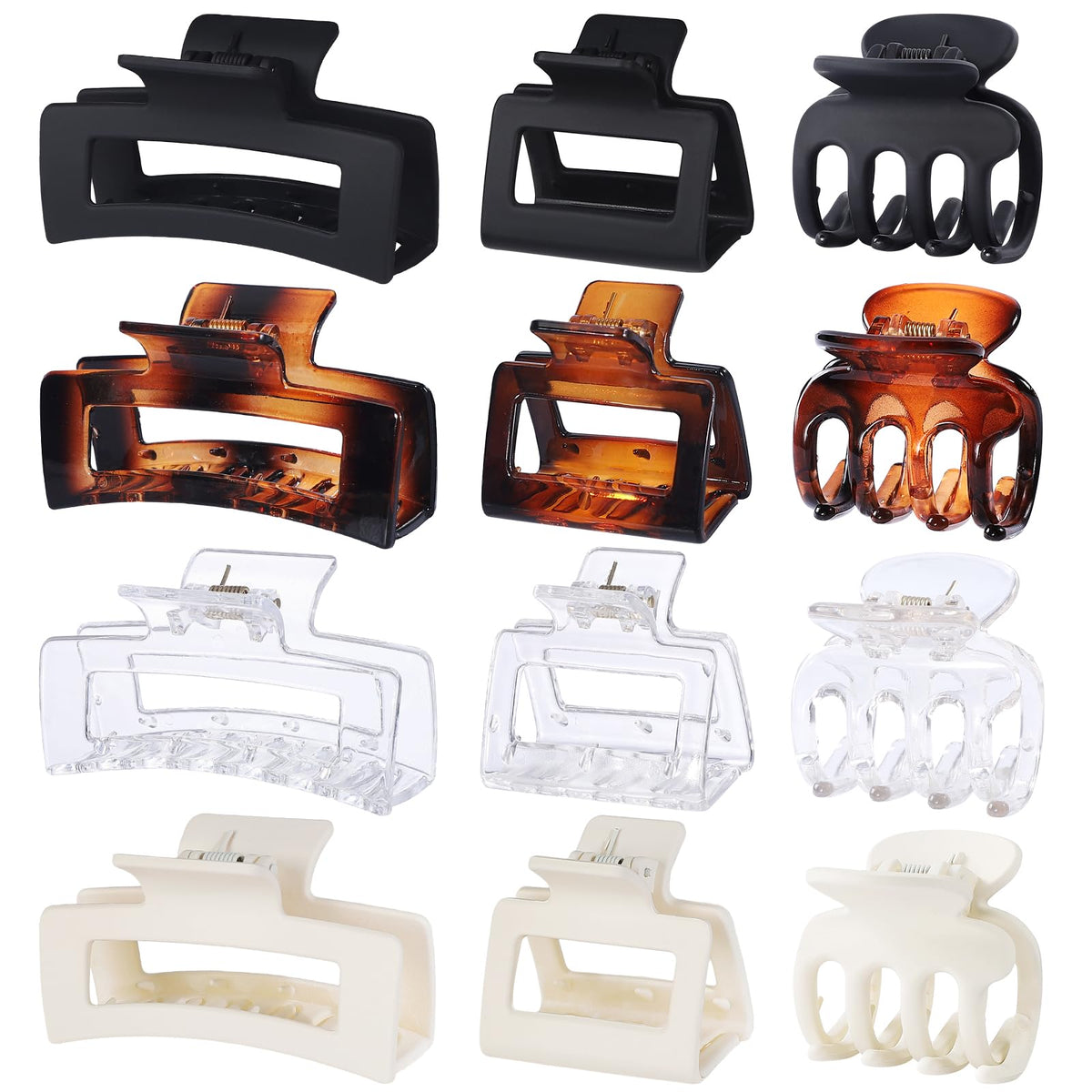 SMKSL front view of transparent 12-piece claw clip set, versatile styling