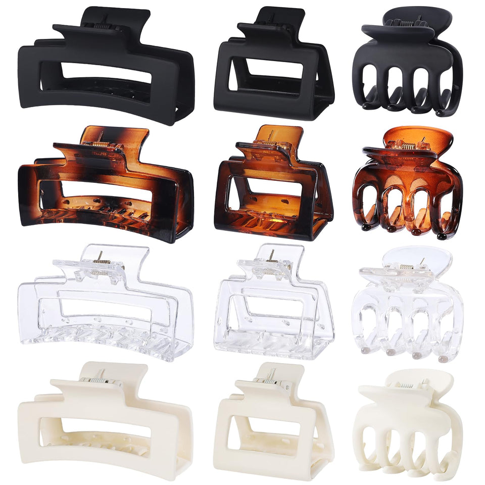SMKSL front view of transparent 12-piece claw clip set, versatile styling