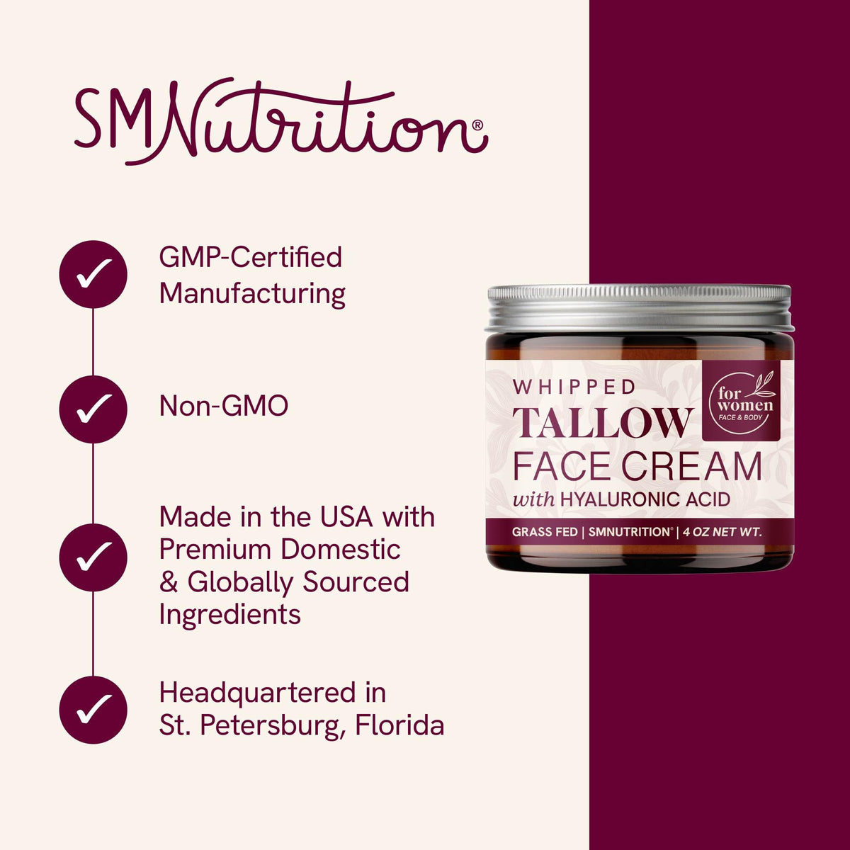 SMNutrition close-up texture of whipped tallow balm highlighting light, melt-in feel