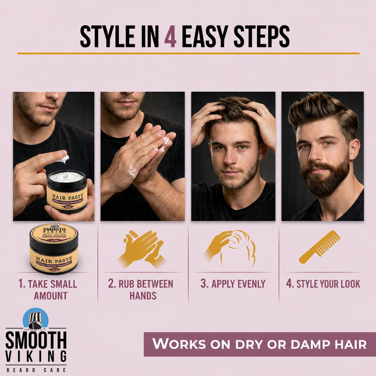 Smooth Viking jar on bathroom counter showing everyday grooming routine and results