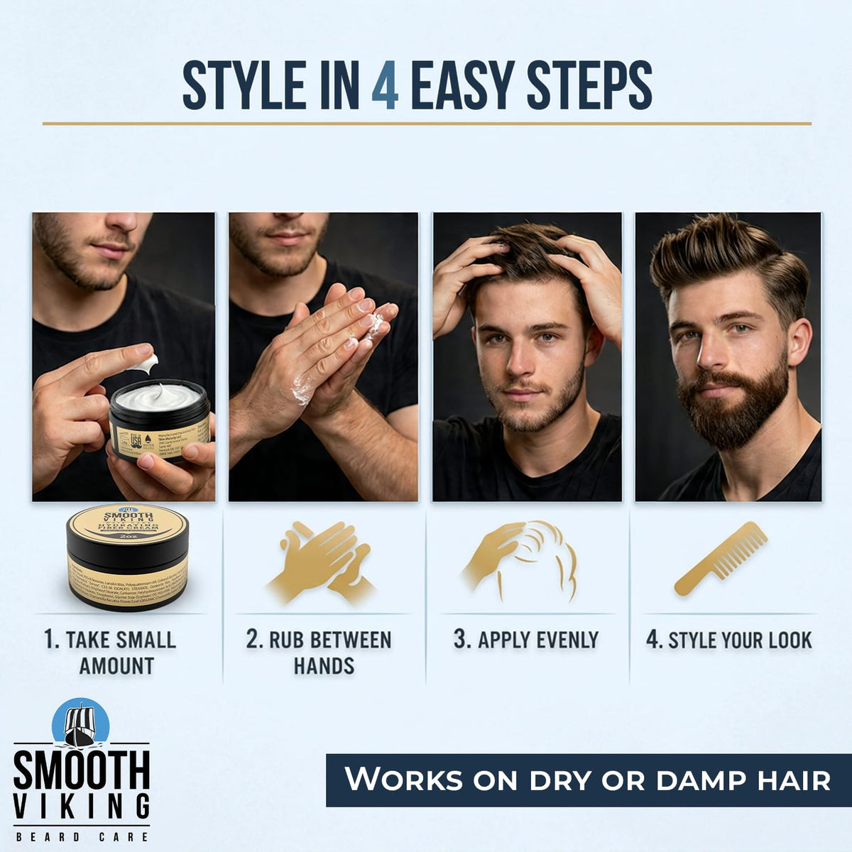 Smooth Viking styled hair in office setting offering natural professional look