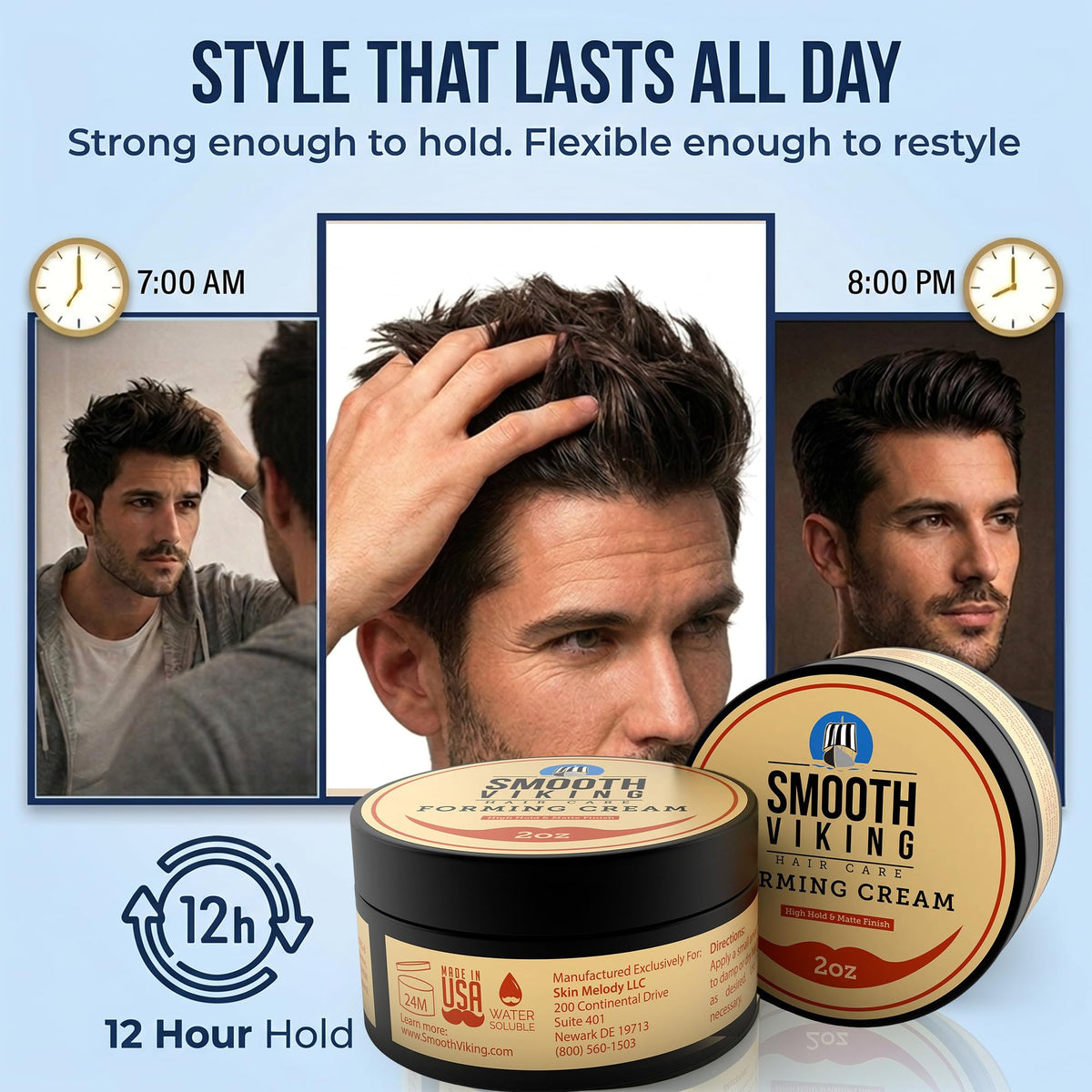 Smooth Viking styled curly hair showing defined, frizz-controlled curls benefit