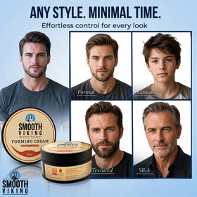 Smooth Viking styled short hair example showing strong matte hold benefit