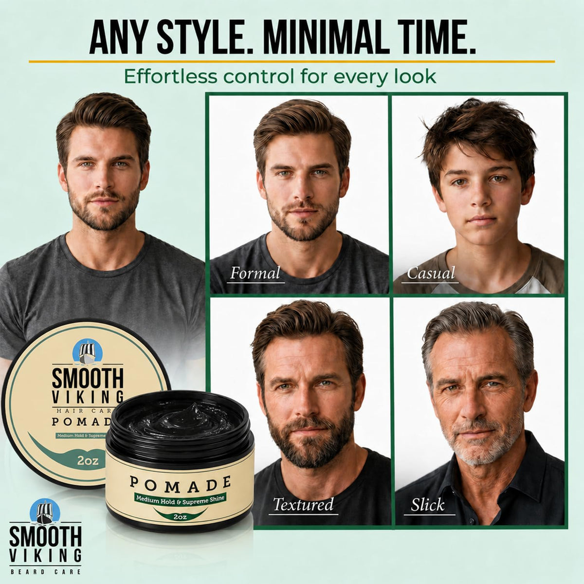 SMOOTH VIKING product on curly hair highlighting frizz control benefit