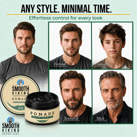 SMOOTH VIKING product on curly hair highlighting frizz control benefit