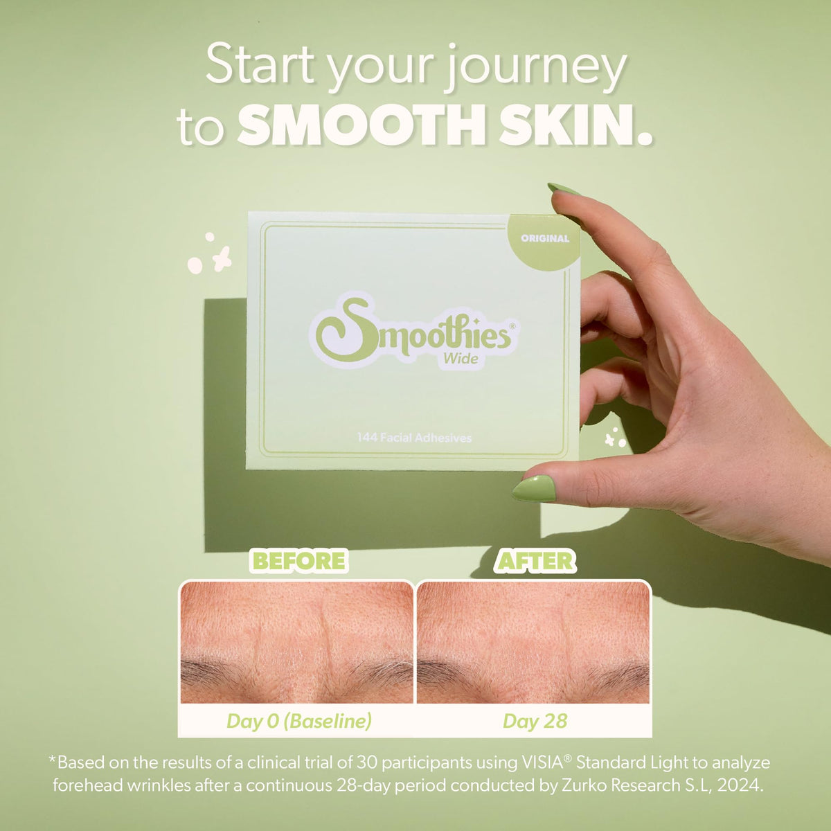 Smoothies patch placed at outer eye showing discreet crow's feet coverage