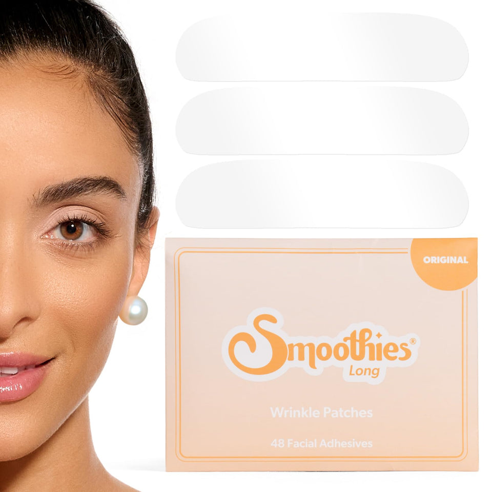 Smoothies front packaging showing 48 forehead patches and product branding for easy identification and trust