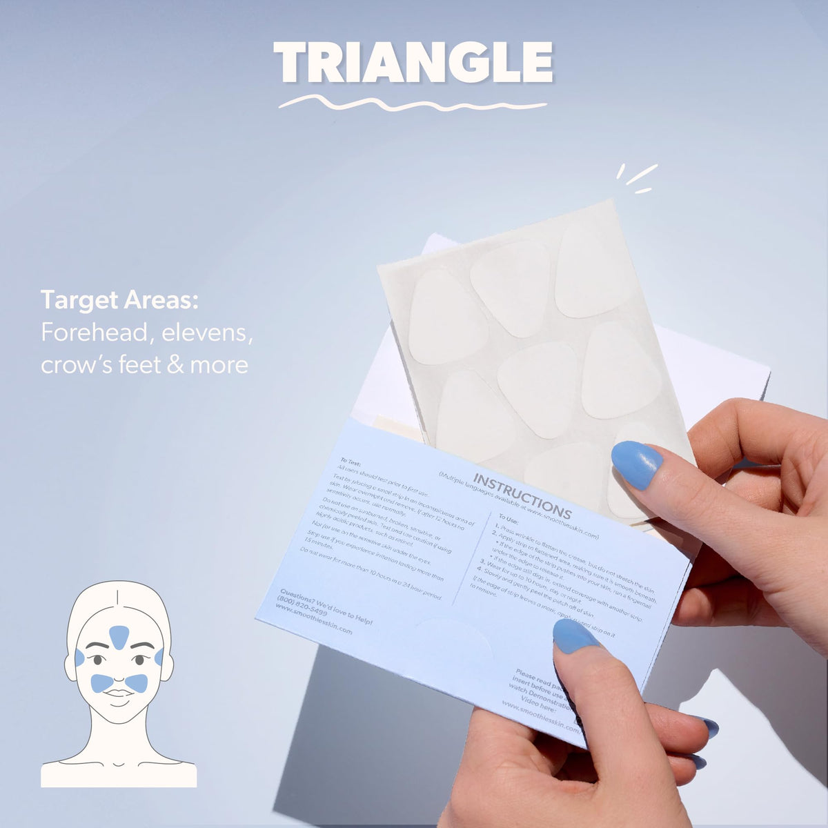 Smoothies triangle patch applied on brow area demonstrating smoothing benefit