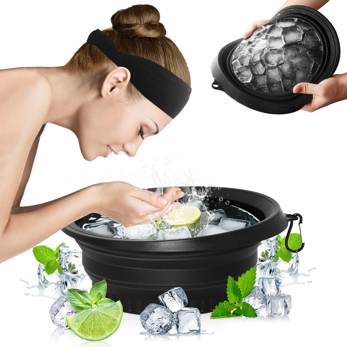 Snipeup front view of black foldable ice bowl showing compact design and branding benefit