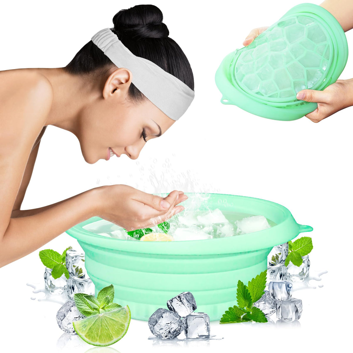Snipeup front view of foldable ice bowl showing compact design and headband benefit